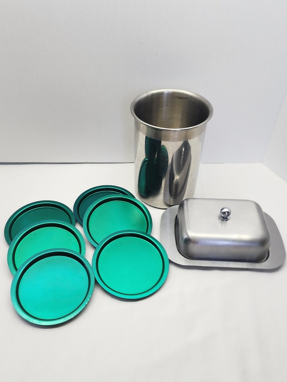 9pc Vintage Stainless & Aluminum Steel Kitchen Accessories Set